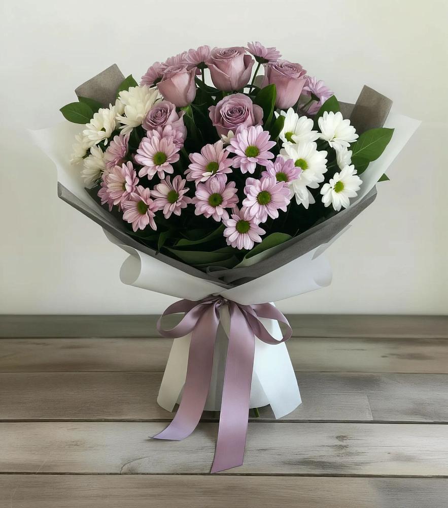 Букет цветов из: Хризантемы и Розы в Первомайском Ставропольского края