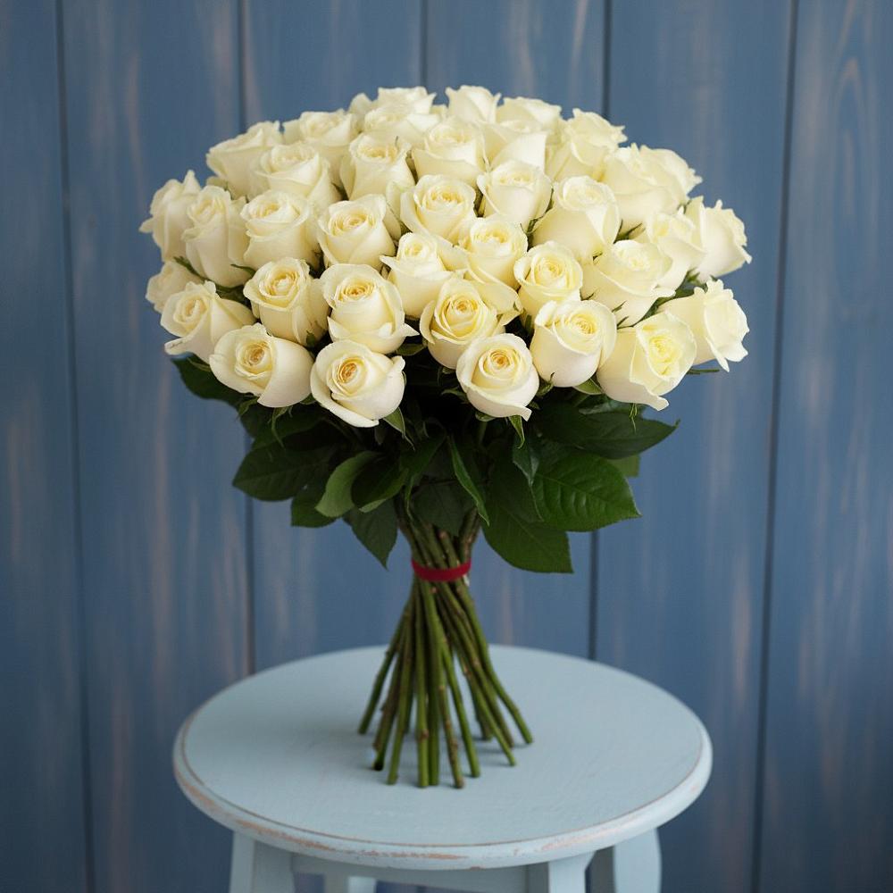 Букет 51 Белая роза Эдлесс Лав в Первомайском Ставропольского края