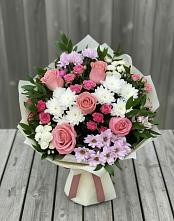 Букет цветов из:  Альстромерии, Гвоздики, Розы и Хризантемы в Первомайском Ставропольского края