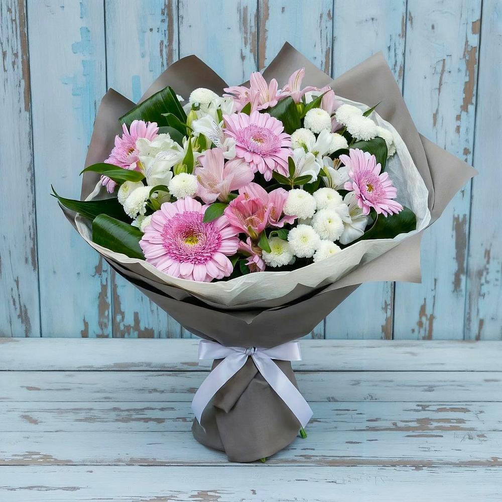 Букет цветов из: Герберы, Альстромерии и Хризантемы в Первомайском Ставропольского края